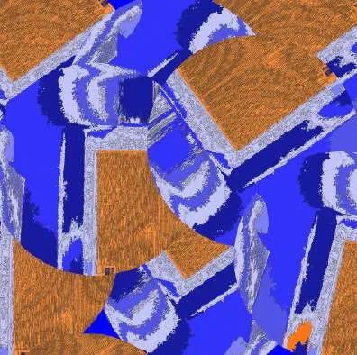 The Other Side scarf: interlocking blue and copper shapes