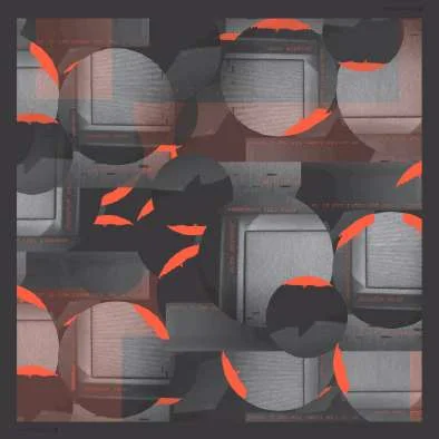 The Out of Sequence scarf: grey circles and squares broken by orange crescents